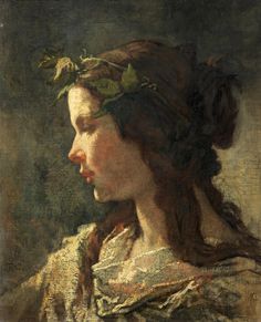 Thomas Couture (1815-1879) - Girl in profile Oil on canvas. 18.25 x 15 inches, 46.3 x 38.1 cm. Estimate: £7,000-10,000. Sold Bonhams, London, 20 Feb 2019 for £50,000 incl B.P. Green Notes, Fantasy Couples, Academic Art, History Painting, Realism Painting, T Art, Painting Gallery, Antique Paint