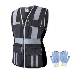 PRICES MAY VARY. 【FIRST-CLASS MATERIALS】100% polyester, 360°high visibility reflective material,durable zipper, quick drying, breathable and lightweight mesh fabric 【MULTI-FUNCTION POCKETS】JKWEARSA Safety Jacket Comes with 8 Pockets, 4 Pen Pockets, 2 Big Pockets,2 Chest Poceket, Used for Cell Phone, Mic, Flashlight, Pens, Laser Pointer, Perfect for Heavy Duty, Surveyor,Construction,Security. Multi Pockets Provide More Storage Space. 【APPLICATION】Our lady reflective vest is slim fit to wear for C Black Nylon Vest For Outdoor Work, Black Nylon Vest With Zipper Closure, Black Breathable Vest For Outdoor Activities, Black Reflective Outerwear For Outdoor, Reflective Black Outerwear For Outdoor Activities, Safety Jacket, Women Safety, Work Vest, Womens Safety