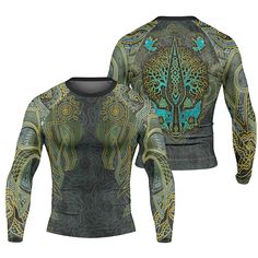 Battlefitgear Viking Wildlife Natural Long Sleeve Rash Guard Gym Tshirt, Sleeve Placket, Book Shirt, Mens Compression, Fabric Technology, Jungle Print, Compression Shirt, Performance Wear, Book Shirts