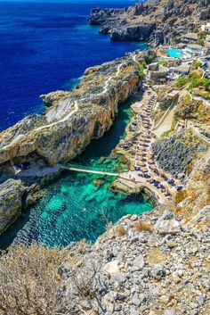 an aerial view of the blue lagoons and hotels in caprifica, italy