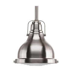 an industrial style pendant light hanging from the ceiling