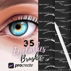 "With these pre-drawn eyelashes, save yourself time and create flawless eyes and makeup looks for your digital portraits, illustrations or tattoo designs. And since they're digital, you can easily download them and start using them right away! ️💄👛 Upgrade your Procreate art tool kit today with these cute Procreate brushes and stamps! This bundle contains 35 Procreate brushes: * 1x Eyelash Brush * 15x Upper Eyelashes * 9x Bottom Eyelashes * 5x Closed Eyelashes * 5x Eyeliner Eyelashes ♡REQUIRED * iPad Pro or iPad * Apple Pencil (or a pen that supports pressure sensitivity) * Procreate Version 5.0 and higher (App) ♡ NO PHYSICAL OBJECT WILL BE SHIPPED This listing is for a digital download only ♡ FINAL SALE Procreate brushes can't be refunded, exchanged or returned ♡ HOW TO DOWNLOAD ** Downl Drawn Eyelashes, Fineline Tattoo Design, Face Stamps, Eyeliner Eyelashes, Makeup Portrait, Sculpting Ideas, Artist Tools, Bottom Eyelashes, Brush Tattoo