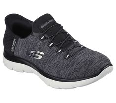 Pick up the pace with increased ease-of-wear and superior comfort wearing Skechers Slip-ins : Summits - Dazzling Haze. Designed with our exclusive Heel Pillow , this vegan style features a soft heathered jersey knit upper with fixed stretch laces and a cushioned Skechers Air-Cooled Memory Foam comfort insole. | Skechers Women's Slip-ins: Summits - Dazzling Haze Sneaker Vegan Style, Mens Skechers, Walking Shoes Women, Clarks Women's, Vegan Fashion, Womens Reebok, Womens Clarks, Skechers Women, Comfort Wear