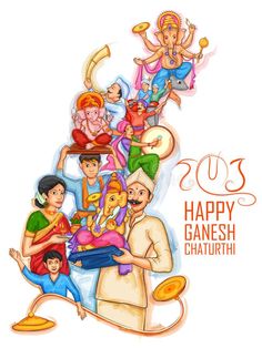 Indian people celebrating Lord Ganpati background for Ganesh Chaturthi festival of India. Illustration of Indian people celebrating Lord Ganpati background for vector illustration Ganpati Background, India Illustration, Ganesh Chaturthi Festival, Bal Hanuman, Festival Paint, People Celebrating, Diwali Pictures, India Poster