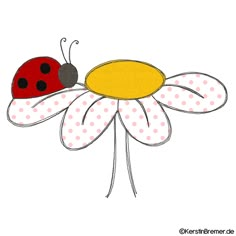 a ladybug sitting on top of a flower with polka dot fabric around it