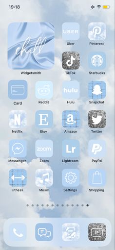 the sky is filled with blue and white icons, including symbols for different types of things