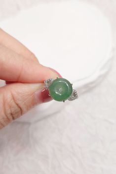 ------------------------------- Product Specification:  ------------------------------- Cabochon Size (W x T): Approx. 10.7 x 3.2  (mm) Cabochon Color : Translucent with Green Piao Hua. Certificate : Included Gem : Burmese Jadeite - Feicui (翡翠) Condition: Type A Accessory/ Setting: Adjustable S925 Silver Ring  ------------------------------- About Jade:  ------------------------------- Jade is most highly valued in Chinese culture today. The philosopher Confucius reportedly expressed this fascination by making jade a metaphor for virtue, kindness, wisdom, justice, civility, music, sincerity, truth, Heaven and Earth. It is believed that wearing jade will protect one from negative energies. Jade symbolism covers themes of harmony, eternity, and virtue. Burmese Jade remains one of the highest Luxury Handmade Chrysoprase Ring, Green Donut, Donut Ring, Grading System, Certificate Of Authenticity, Chinese Culture, Burmese, Heaven On Earth, Type A