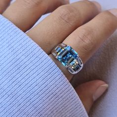 14k Solid White Gold Natural Diamonds Blue Topaz Sz 7.25 6.9 Grams Will Go Through Authentication Process Flower Nymph, Blue Stone Ring, Ring Color, Water Lighting, Stone Ring, Blue Stone, Womens Jewelry Rings, Blue And Silver, Stone Rings