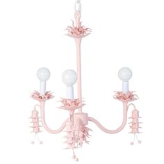 a pink chandelier with three lights hanging from it's sides and one light on the other side