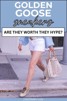 Are the Golden Goose Shoes really worth the hype? Sharing my thoughts and a chic Golden Goose Sneakers Outfit! See why I love these Everyday Shoes and why they are one of the best Designer Sneakers for Women! Weekend Getaway Outfits, Golden Goose Sneakers Outfit, Gucci Marmont Belt, The Golden Goose, Goose Sneakers, Affordable Shoes, Goose Shoes, Mid Top Sneakers