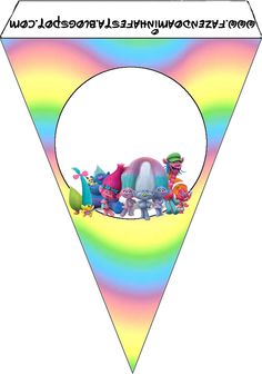 an image of the inside of a triangle with cartoon characters in rainbow colors on it