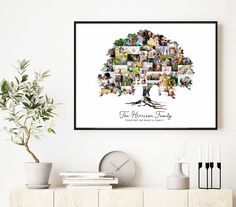 a white wall with a tree made up of photos and the words, the harmony family