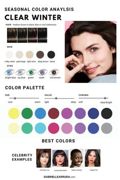 Clear Winter Aesthetic, Color Analysis Winter, True Winter Color Palette, Winter Bright, Eye Color Chart, Colour Season