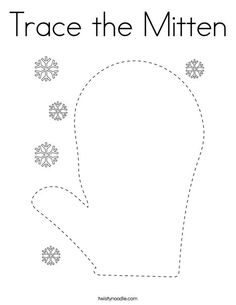 trace the mitten worksheet for kids to learn how to draw snowflakes