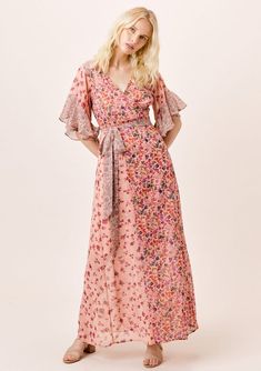 Fall Boho Floral Maxi Dress | LOVESTITCH Dresses Dress Flutter Sleeves, Clothing Projects, Fall Floral Dress, Boho Floral Maxi Dress, Floral Wrap Maxi Dress, Wrap Clothing, Floral Wrap Dress, Modest Clothing, Maternity Clothing