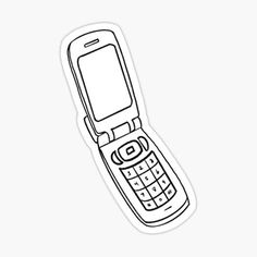 a black and white drawing of a cell phone sticker on a white background with space for text