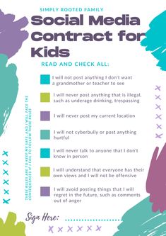 Social Media Worksheet, Social Skills For Kids, Social Contract, Rules For Kids, Family Safety, Parenting Plan