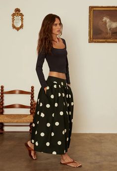 Zoe Polka Dot Full Skirt – Ciao Lucia Black Boxy Fit Top With Logo Print, Black Ruffle Square Neck Top, Ciao Lucia Gabriela Dress, Ciao Lucia, Poplin Skirt, White Evening Dress, Satin Evening Dresses, Polka Dot Skirt, Dot Skirt