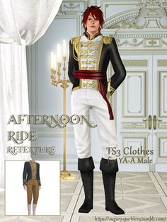 I retextured EA clothes.  　mesh* Afternoon Ride @EA　  　Male, YA/Adult  　Recolorable - 4 Channels  　4 Variations Included    　DOWNLOAD / sfs    Please do not reupload.  Only the texture has been changed... Sims 4 Male Victorian Cc, Sims 4 Male Royal Cc, Sims 4 Regency Cc Men, Sims 4 Cc Victorian Clothing Male, Ts4 Royal Cc, Sims 4 Cc Royal Clothes Male, Sims4 Vampire