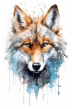 a watercolor painting of a fox's face