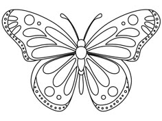 a black and white butterfly with dots on it's wings, in the shape of a