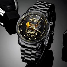 Custom Name Time Proud To Have Served America Vietnam Veteran Business Watch, Watch Military, Men Military Watch, Fathers Watches – Excoolent Introducing our Black Stainless Steel Watch, a timeless accessory for the modern individual. Crafted with precision and sophistication, its sleek black stainless steel case and bracelet exude elegance. The minimalist dial design, coupled with... Wear-resistant Stainless Steel Watch, Wear-resistant Stainless Steel Watch With Round Dial, Black Wear-resistant Watch For Gift, Christian Flag, Army Corps Of Engineers, Black Leather Watch, Wrist Game, Military Personnel, Military Watches