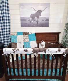 Ready Ship Boy Crib Bedding - Cowboy and Brownie Calf Minky Collection - DBC Baby Bedding Co Western Crib Bedding, Western Baby Bedding, Western Crib, Boy Crib Bedding, Western Nursery, Cow Nursery, Crib Bedding Boy, Rail Guard, Western Baby