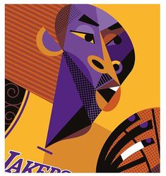 an art print of a man's face in purple and orange