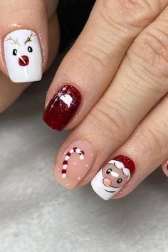 Christmas Fake Nails, Press On Nails Red, Santa Nails, Red Christmas Nails, Christmas Nails Easy, Snowflake Nails, Nails Red, Nail Length, Xmas Nails