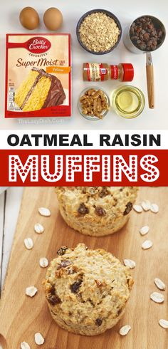 oatmeal raisin muffins recipe with text overlay