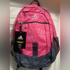 Backpack With Laptop Section, Center Section, Net Pockets On The Sides For Drinks Sporty Pink Backpack For School, Sporty Pink School Backpack, Pink Bag With Adjustable Strap For Outdoor Activities, Pink Bags With Zipper Closure For Outdoor, Pink Backpack For Everyday Use And Back To School, Pink Adidas Backpack For Daily Use, Adidas Pink Backpack For Daily Use, Pink Backpack For Outdoor Activities, Pink Adidas Travel Backpack