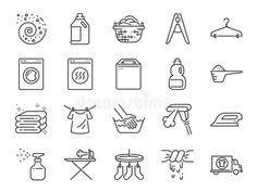 the icons for laundry products are shown in black and white