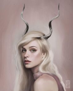 a painting of a woman with horns on her head