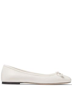 Elme ballerina shoes from JIMMY CHOO featuring white, leather, bow detailing, square toe, branded insole and flat sole. Leather Bow, Ballerina Shoes, Shoe Show, Leather Bows, Leather Flats, Skin Color, Ballerinas, Flat Shoes, Luxury Boutique