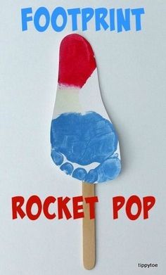 a popsicle made to look like a handprinted fingerprint with the words rocket pop on it