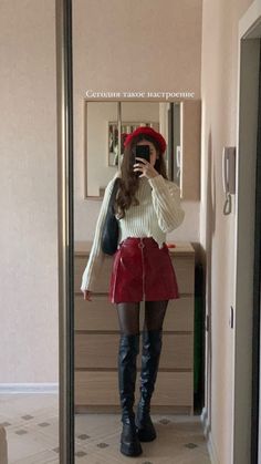 #instagram #aesthetic #эстетика #red #lookoftheday #образ #вдохновение Red Leather Skirt Outfit Ideas, Red Shirt Winter Outfit, Red Dark Academia Outfit, Red Skirt Aesthetic, Red Color Combinations Outfits, Red Tartan Skirt Outfit, Red Skirt Outfit Aesthetic, Red Skirt Outfit Ideas, Red Leather Skirt Outfit