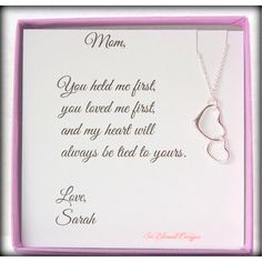 "Wedding Gifts for Mom, Mother of the Bride gift, Mother of the Groom gift, Mother of the bride gift, Gifts for Mother of the Bride, Mother of the Groom, Mothers necklace, Gifts for MOM, Mother's Day gift, So Blessed Designs, Connecting hearts necklace, wedding jewelry Give this symbolic necklace to remind your Mom that your heart will always be tied to hers. Two heart charms are linked together- they do not come apart. The smaller charm hangs below the bigger one to represent mother and child. Heart Pendant Necklace For Valentine's Day Wedding, Mother's Day Wedding Necklace With Gift Box, Personalized Necklaces For Valentine's Day, Mother's Day Wedding Jewelry In Gift Box, Wedding Jewelry Gift Box For Mother's Day, Heart Pendant Necklace For Wedding And Mother's Day Gift, Valentine's Day Anniversary Gift Wrapped Jewelry, Valentine's Day Wedding Jewelry, Double Heart Necklace For Wedding And Valentine's Day