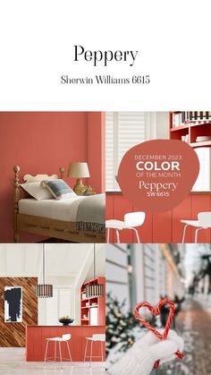 a bedroom with red walls and white furniture in the background is an image of a bed,