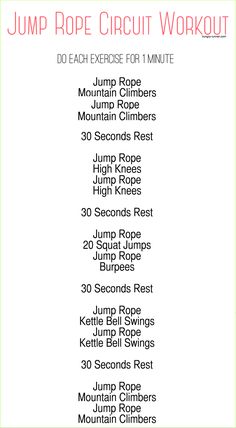 the jump rope circuit workout is shown in pink and green with white lettering on it