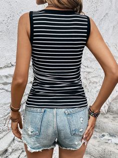 Chic Striped Crew Neck Knit Top, Chic Striped Ribbed Tops, Striped Stretch Knit Top With Crew Neck, Fitted Striped Knit Top With Crew Neck, Fitted Striped Crew Neck Knit Top, Chic Striped Top With Ribbed Neckline, Chic Striped Tops With Ribbed Neckline, Casual Striped Fine Knit Tops, Casual Ribbed Knit Top