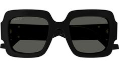 Gucci GG Logo sunglasses model GG1547S rectangle recycled acetate frame color code 001 shiny black with black temple and solid grey lens. Logo Sunglasses, Shapes Images, New Wayfarer, Sunglasses Logo, Sunglasses Model, Gg Logo, Ski Goggles, Ray Ban Aviators, Sunglasses & Glasses