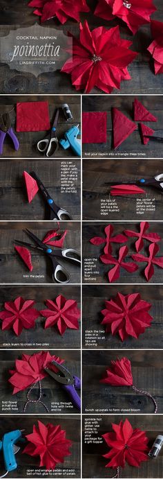 the instructions for how to make an origami poinsettia with paper