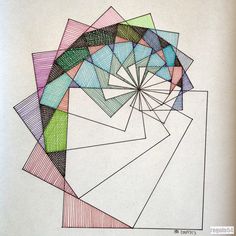 an abstract drawing with lines and shapes in the form of a spiral on top of each other