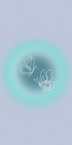 two butterflies are flying in the sky with light blue circles around them and one is white