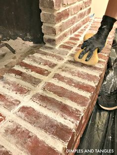 Mortar Wash Brick Fireplace, Mortar Wash Brick, Wash Brick Fireplace, Mortar Wash, White Wash Brick Fireplace, Dimples And Tangles, Fireplace Redo, Fireplace Update