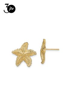 14K yellow gold textured and beaded starfish stud earrings. Measure approximately 5/8"L x 5/8"W and have push backings. Elegant Yellow Gold Earrings With Starfish Charm, Elegant Yellow Gold Starfish Charm Earrings, Yellow Gold Starfish Earrings With Starfish Charm, Yellow Gold Starfish Earrings For Gift, Beaded Starfish, Yellow Pearl, Mixed Metal Jewelry, Necklace Extender, Moissanite Necklace