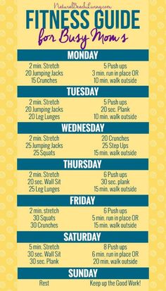 a poster with the words, fitness guide for busy mom's and an image of a