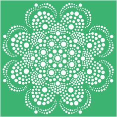 a green background with white circles in the shape of an abstract flower on top of it