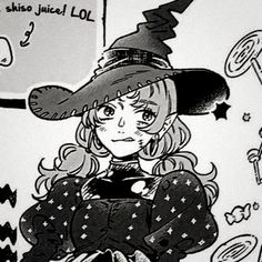 a drawing of a woman wearing a witches hat