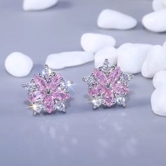 Dazzling White Zircon Crystal Flower Stud Earrings Gift For Her Plating: 925 Silver Plated Occasion: Bridal Party Jewelry Anniversary Gifts Stone: Synthetic Crystal & Mosaic Zircon - Amazing Sparkly (Check The Video) Pink Cubic Zirconia Earrings For Mother's Day, Elegant Pink Flower Earrings In Sterling Silver, Elegant Pink Sterling Silver Flower Earrings, Sterling Silver Flower Earrings For Anniversary And Mother's Day, Silver Flower Earrings For Mother's Day, Silver Flower Earrings For Mother's Day Anniversary, Pink Sterling Silver Earrings For Mother's Day, Pink Sterling Silver Flower Earrings For Wedding, White Gold Cubic Zirconia Flower Earrings